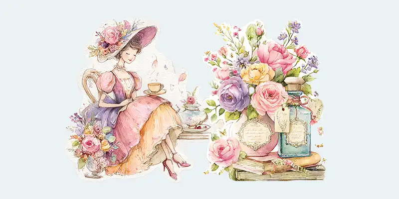 浪漫贴纸风风插画素材套装