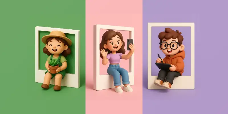 可爱3D角色宝丽来画面