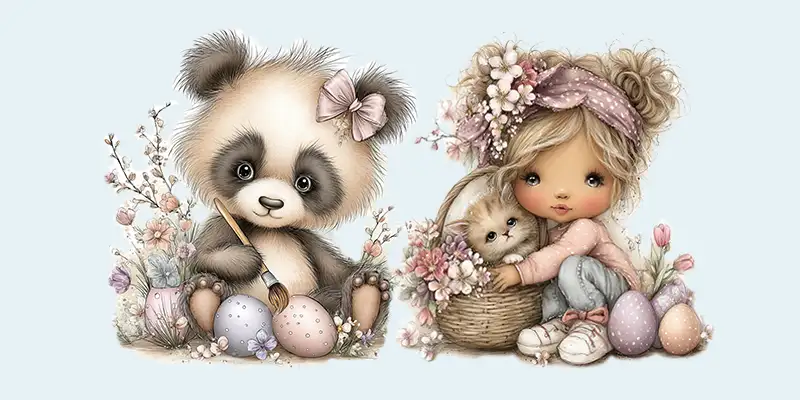 甜美复活节角色T恤插画素材