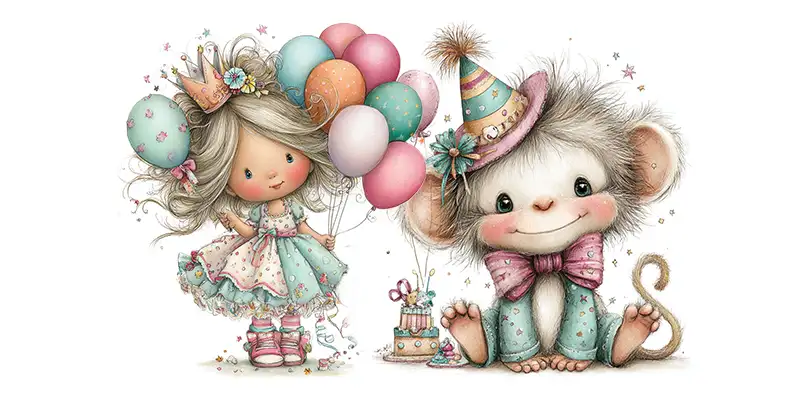 快乐生日角色插画素材卡片