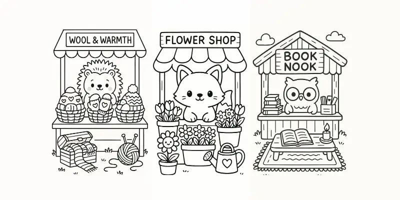 微缩温馨市场涂色页