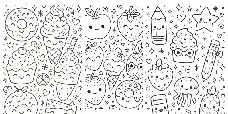 Kawaii可爱风格涂鸦儿童涂色页