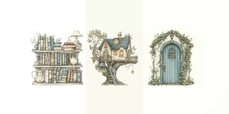 温馨水彩田园风插画素材