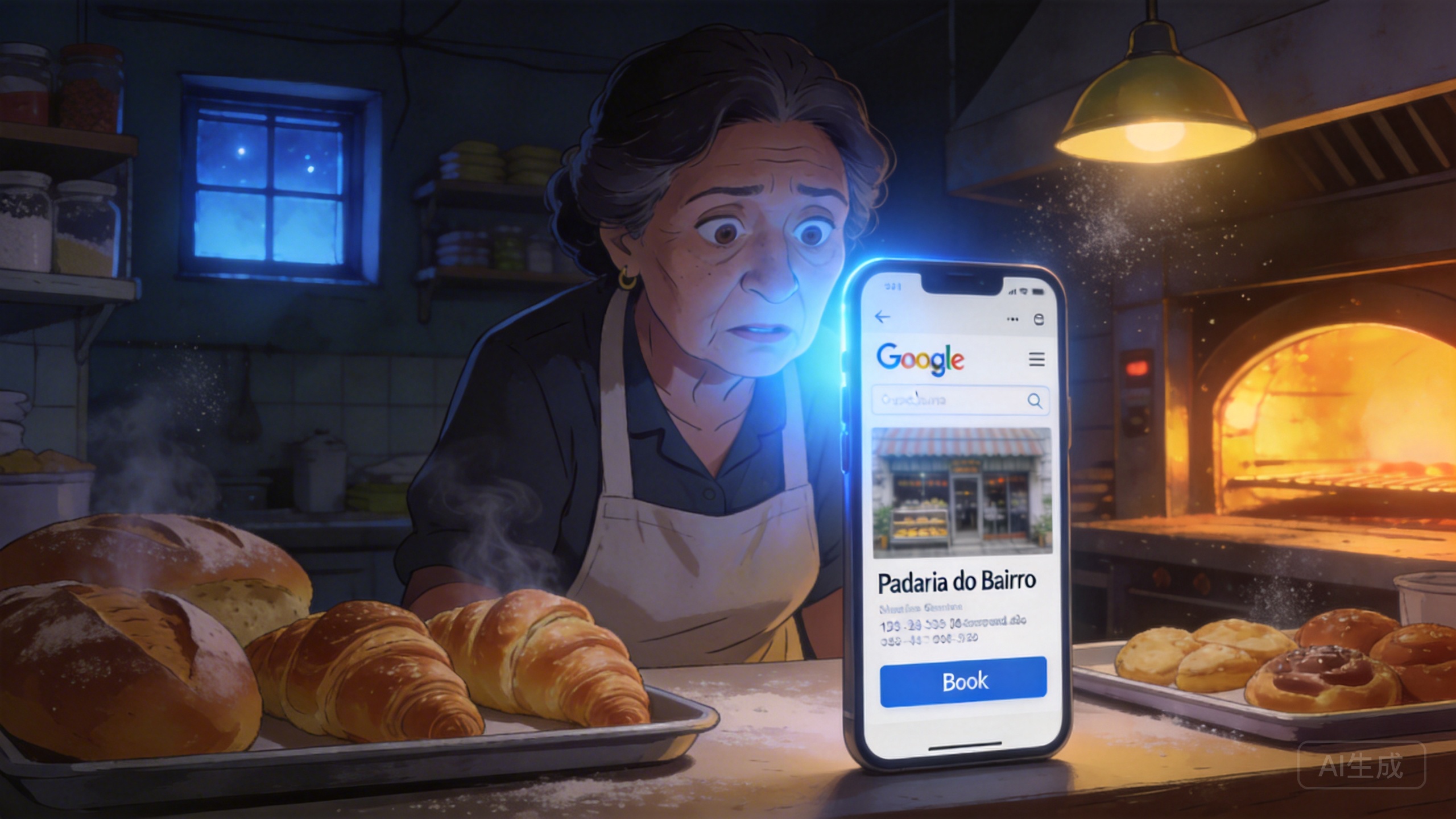 凌晨四点，Maria在她的面包店里，惊讶地看着手机上显示的Google搜索结果。